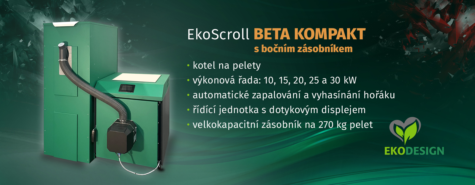 EkoScroll BETA KOMPAKT s bočním zásobníkem – kotel na pelety